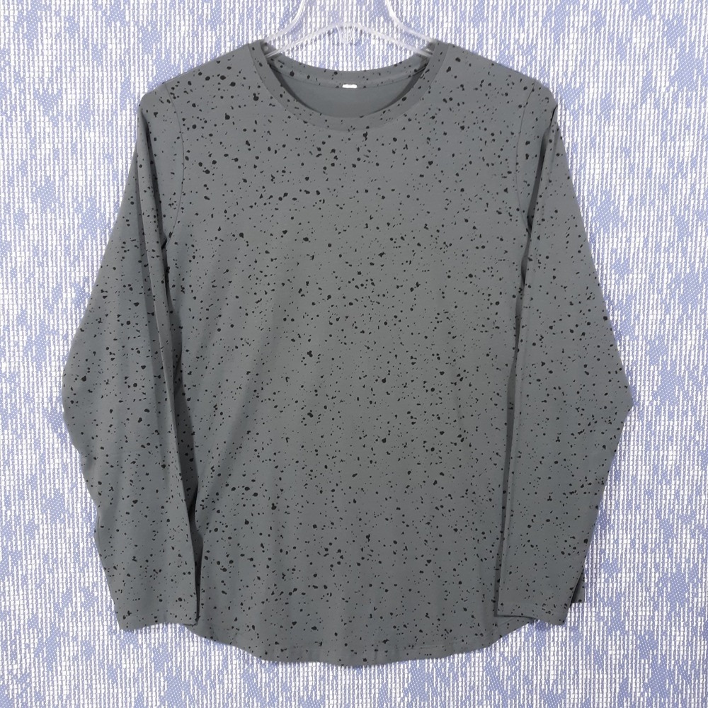 Lululemon Shirt Mens Size Large Gray Long Sleeve Splatter‎ Print Crew Neck
